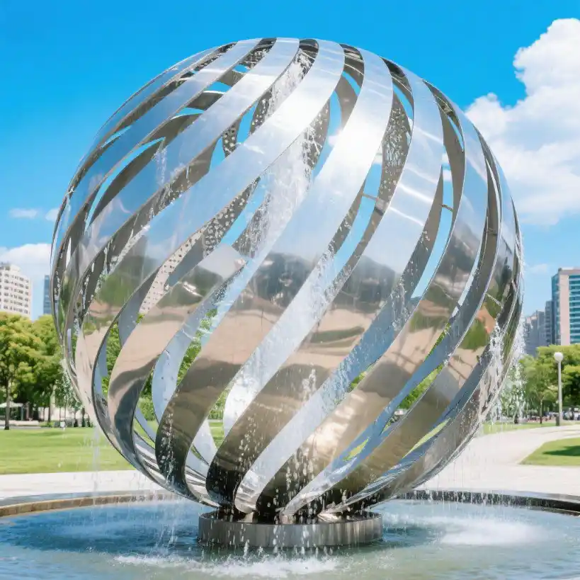 Spinning Sphere Fountain, Outdoor Stainless Steel Hollow Art Sculpture DZN94-1