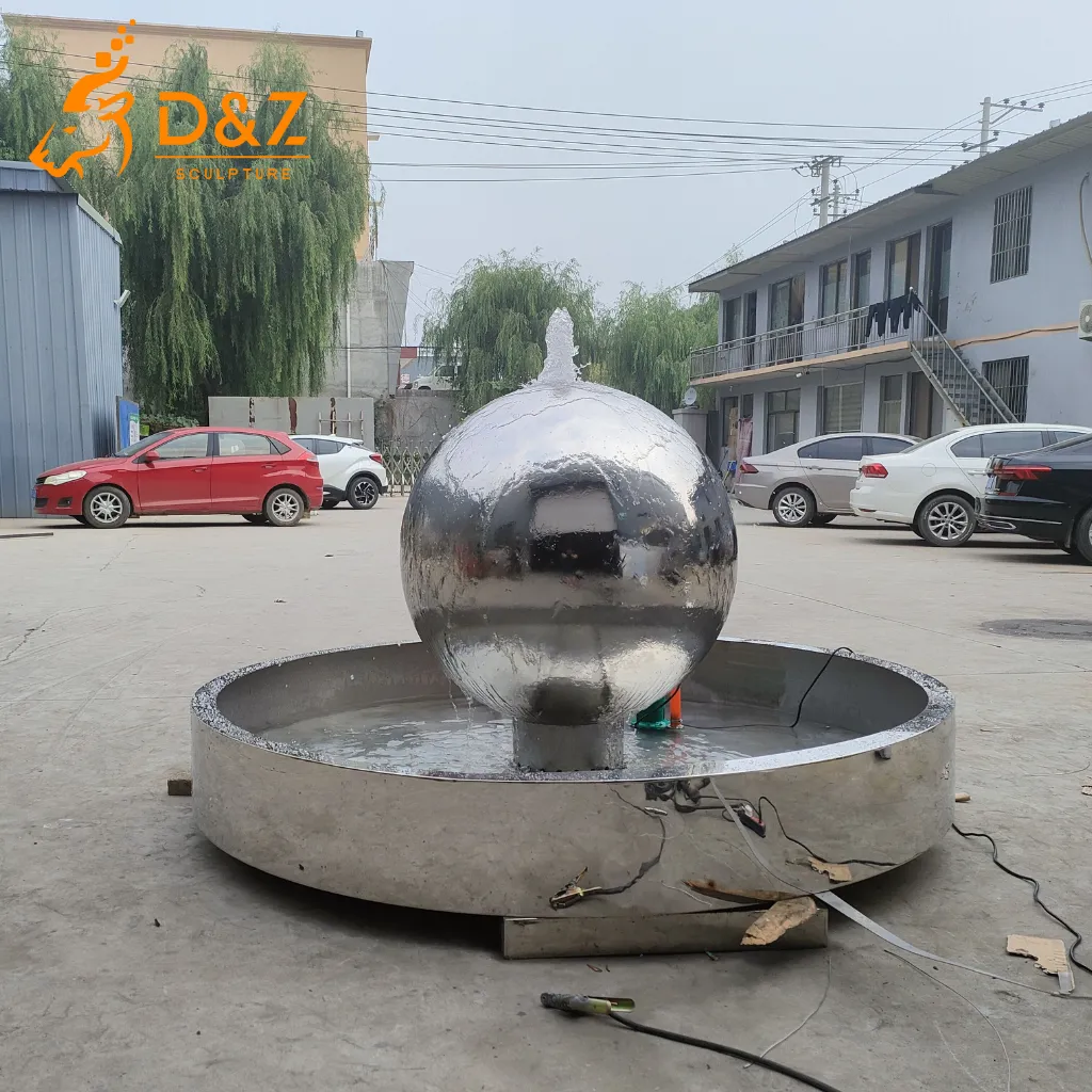 Metal Sphere Water Fountain Outdoor Mirrored Art DZN-10-1-2