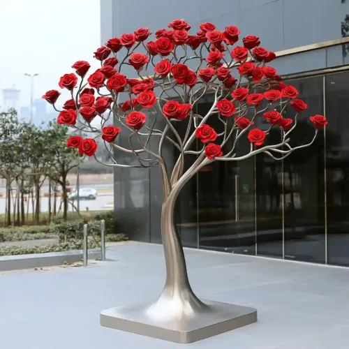 Metal Rose Flower Tree Sculpture| Custom Outdoor Art Decor DZN-38-1