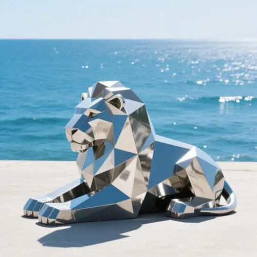 Geometric Large Lion Sculpture | Stainless Steel Animal Decor DZN100-2