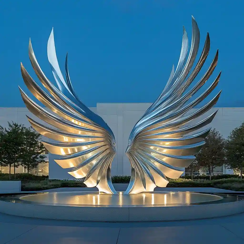 Hotel Outdoor Metal Angel Wings Sculpture with Light DZ-56-1