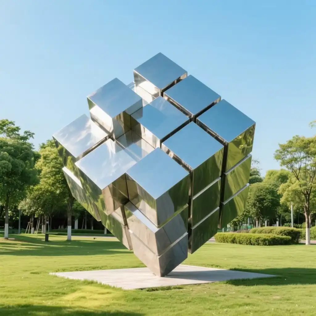 Large Geometric Metal Cube Sculpture Urban Futuristic Art DZN-35-1