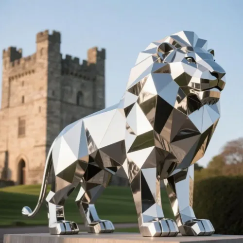 Geometric Large Lion Sculpture | Stainless Steel Animal Decor DZN100-6