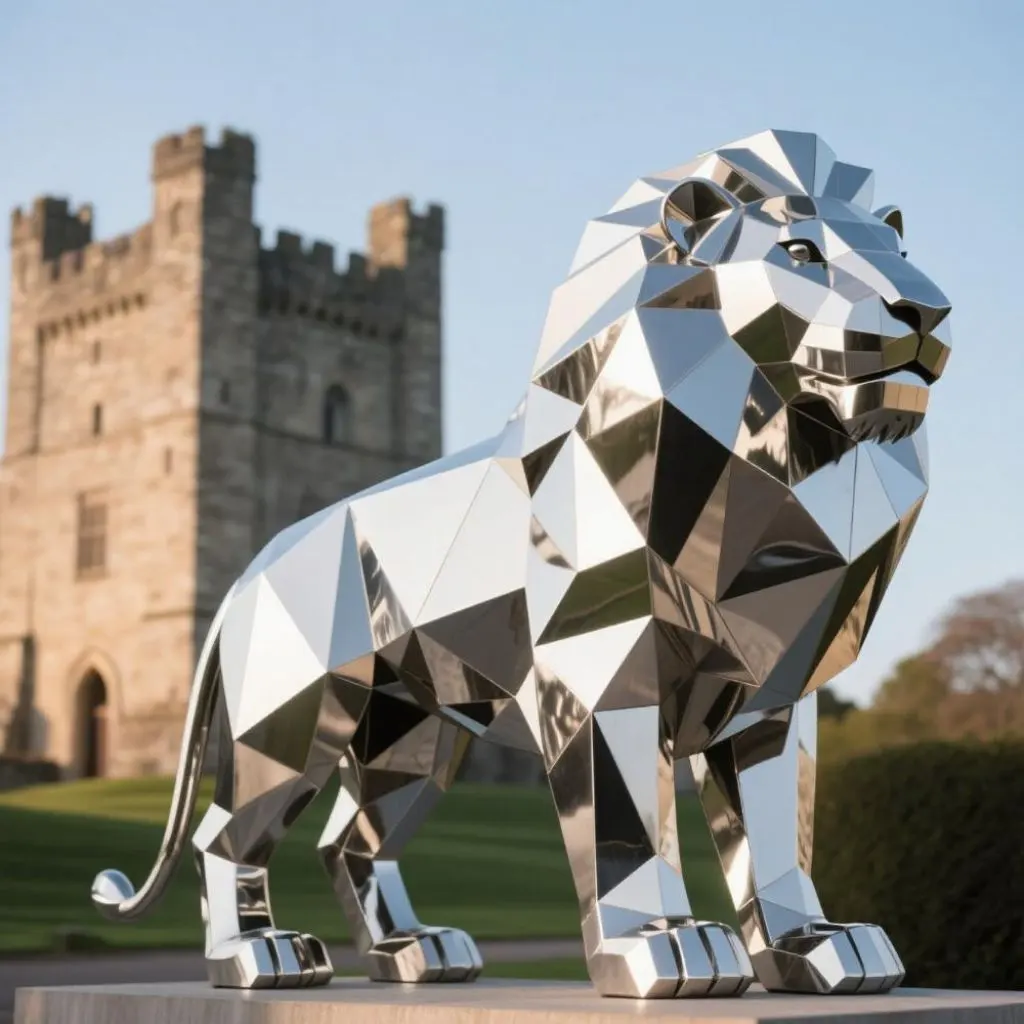 Geometric Large Lion Sculpture | Stainless Steel Animal Decor DZN100-6
