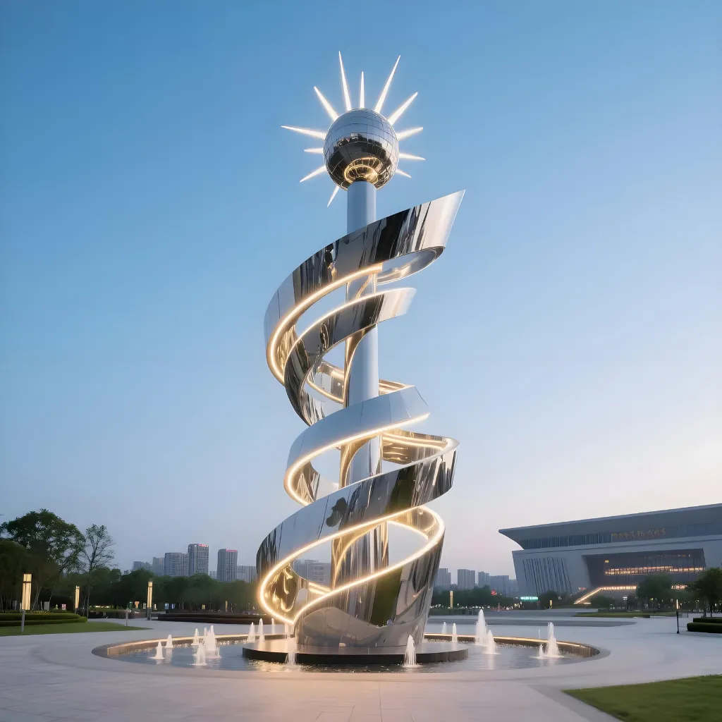 Contemporary Spiral Metal Sculpture Outdoor Led Art DZN-22-1