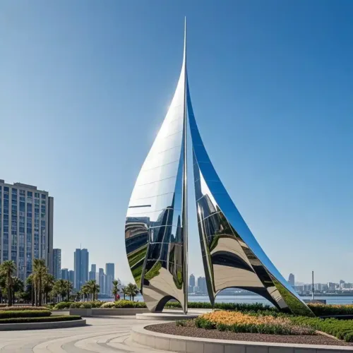Large Stainless Steel Sail Sculpture Modern Public Art DZN-47-1 Large Stainless Steel Sail Sculpture Modern Public Art DZN-47-1