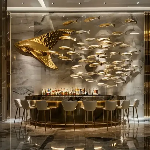 Luxury Metal Fish Wall Sculpture for Hotel Decor DZN-68-1 Luxury Metal Fish Wall Sculpture for Hotel Decor DZN-68-1