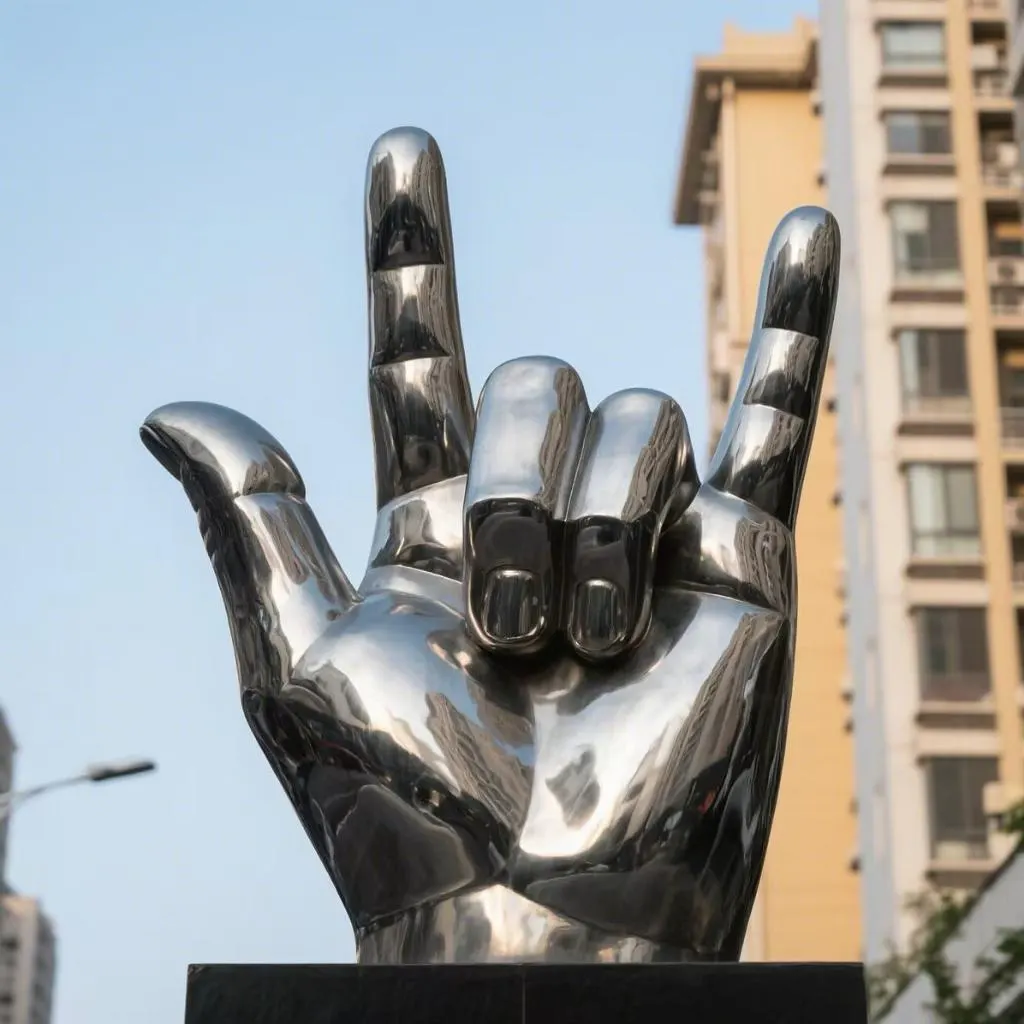 Large Metal Hand Sculpture Mirror Polished Decor Love DZN-50-1