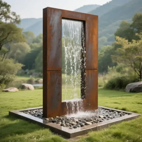 Contemporary Corten Steel Fountain | Large Outdoor Garden Sculpture DZN84-6
