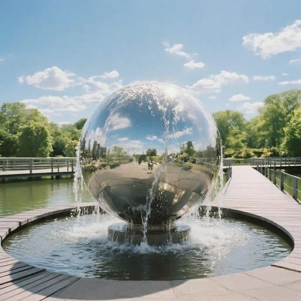 Large Outdoor Sphere Water Fountain – Round Stainless Steel DZN92-1