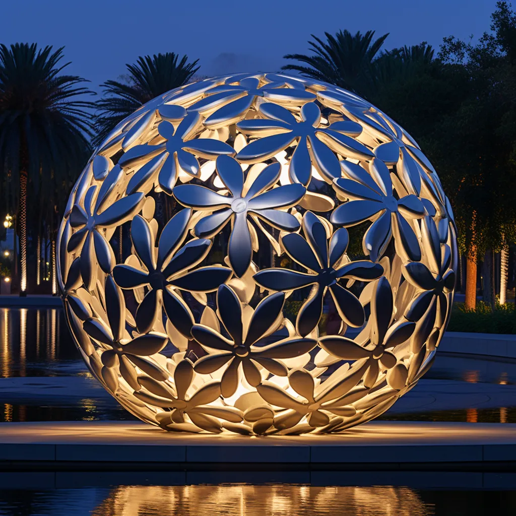 Stainless Steel Hollow Ball Sculpture Outdoor LED Art DZN-27-1
