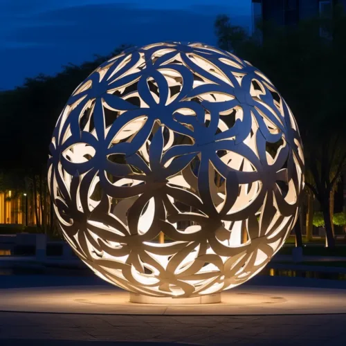 Stainless Steel Hollow Ball Sculpture Outdoor LED Art DZN-27-2