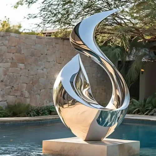 Modern Abstract Metal Flame Water Feature Sculpture DZN140-2