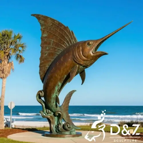 Large Bronze Sailfish Statue | Coastal Outdoor Art DZN186-1