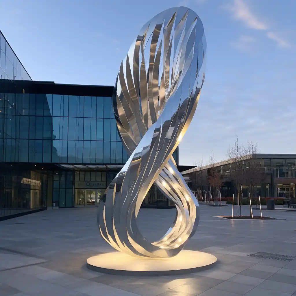 Metal Ribbon Sculpture with Light for Garden Art  DZN105-1