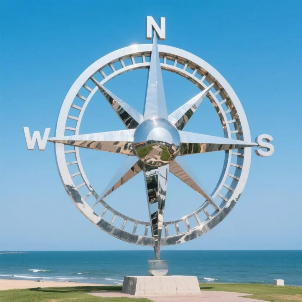 Nautical Compass Sculpture – Large Outdoor Modern Seaside Art DZN121-1