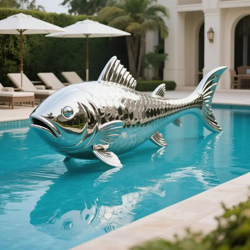 Mirror Polished Metal Fish Sculpture for Pool Decor DZN144-1