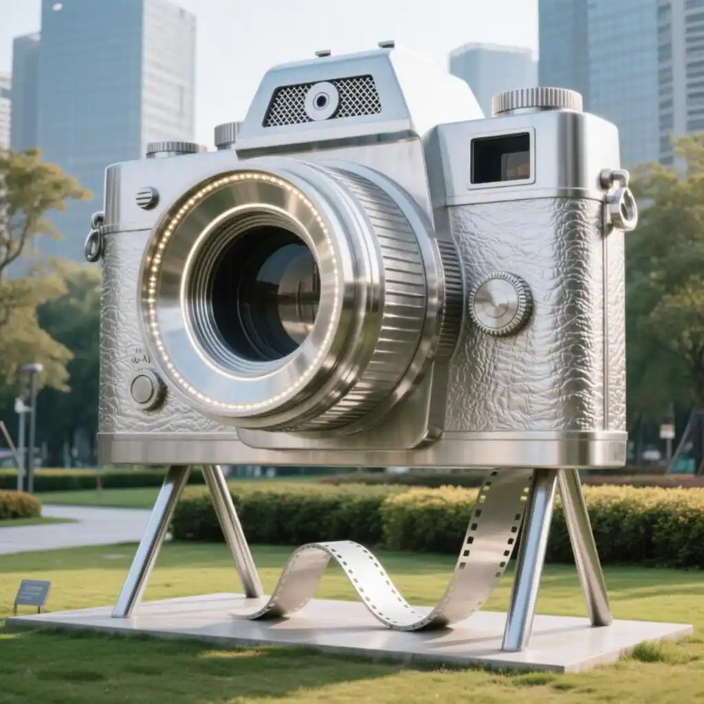 Large Metal Camera Sculpture | Modern Outdoor Art DZN185-1