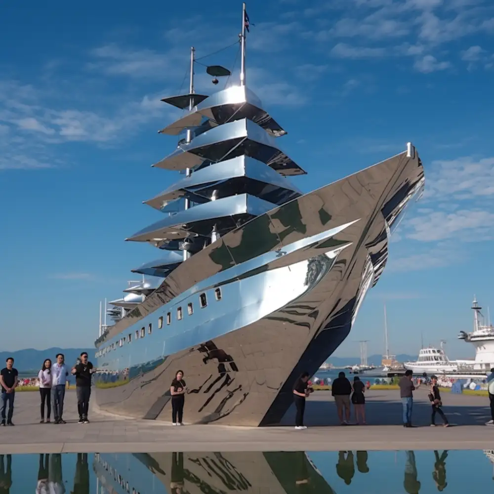 Metal sailboat sculpture | large outdoor ship art for coastal DZN125-1