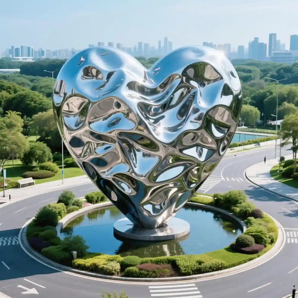 Outdoor Metal Abstract Heart Sculpture Large Mirror Landmark DZN123-1