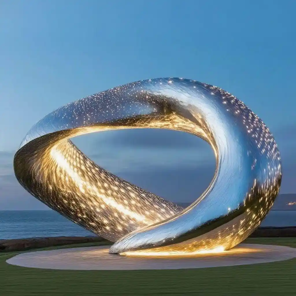 Large Metal Ring Sculpture with Light – Abstract Circle Round Decor DZN120-1