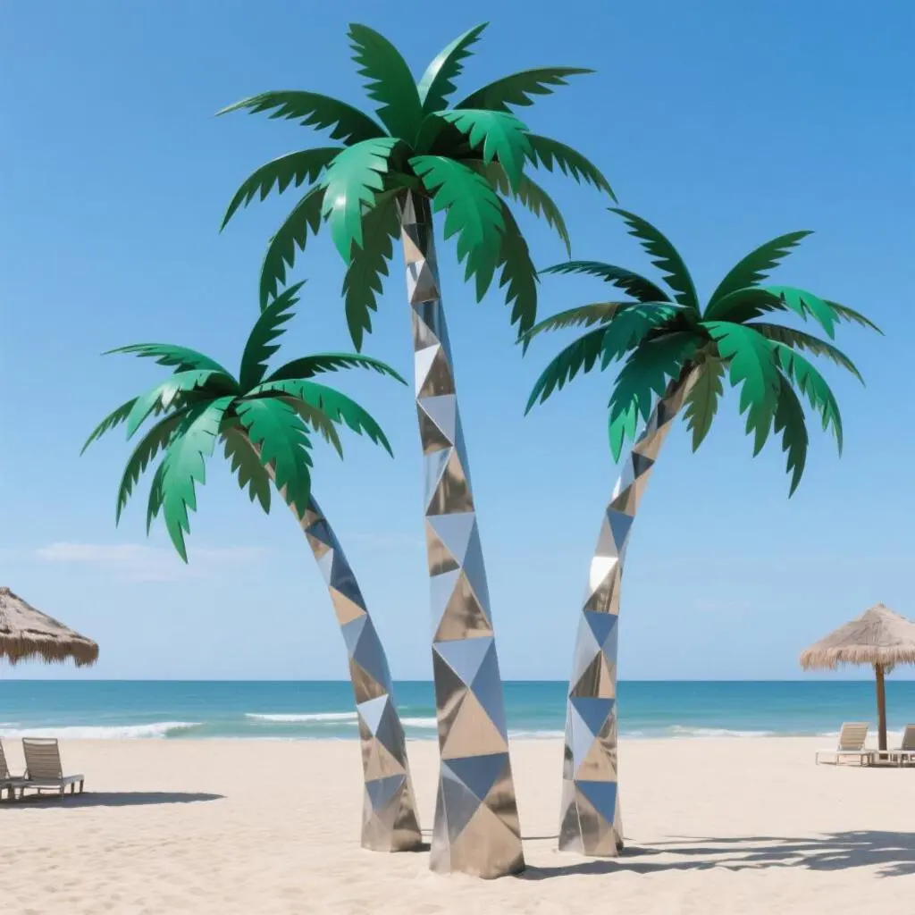 Outdoor giant metal palm tree sculpture for seaside DZN128 -0
