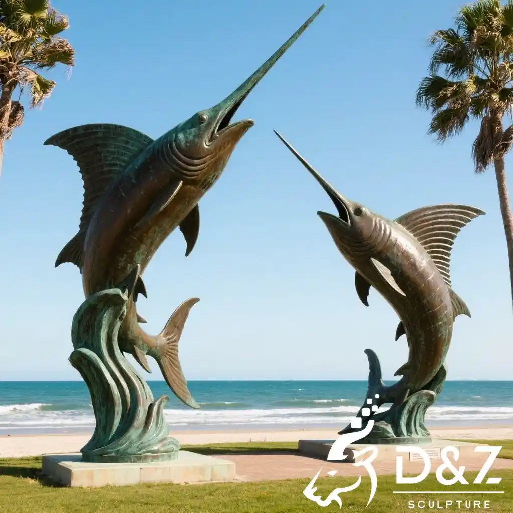 Large Bronze Sailfish Statue | Coastal Outdoor Art DZN186-6