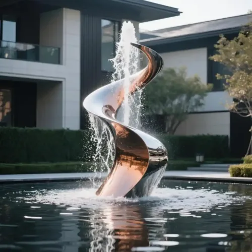 Spiral Water Fountain - Stainless Steel Double Curves Art DZN135-1