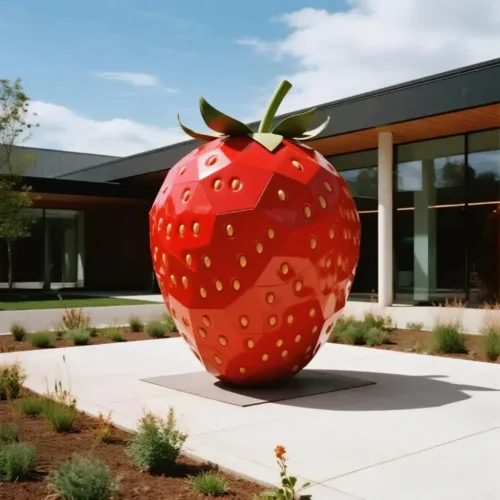 Geometric Giant Strawberry Sculpture | Metal Fruit Art DZN174-2
