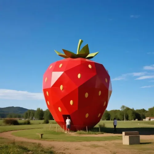 Geometric Giant Strawberry Sculpture | Metal Fruit Art DZN174-1