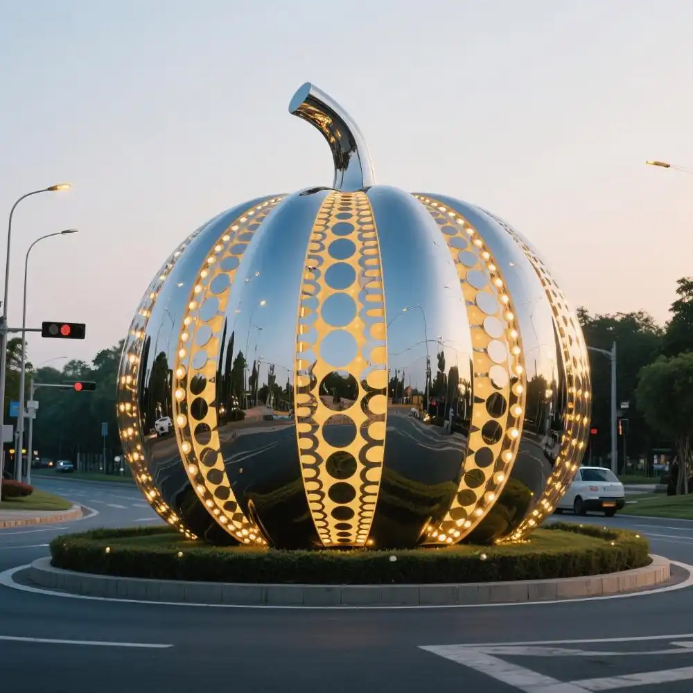 Large Metal Pumpkin Light Sculpture | Modern Outdoor Decor DZN184-2