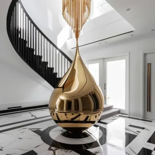 Luxury Gold Water Drop Sculpture for Indoor Foyer Decor DZN162-1