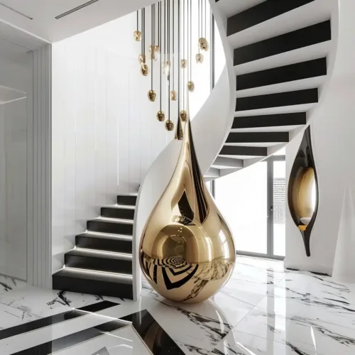 Luxury Gold Water Drop Sculpture for Indoor Foyer Decor DZN162-2