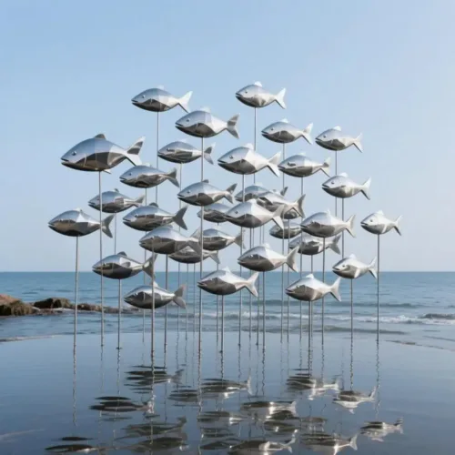 Modern Metal Fish School Sculpture for Coastal Decor DZN167-1