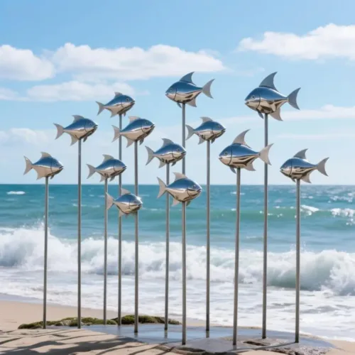 Modern Metal Fish School Sculpture for Coastal Decor DZN167-6