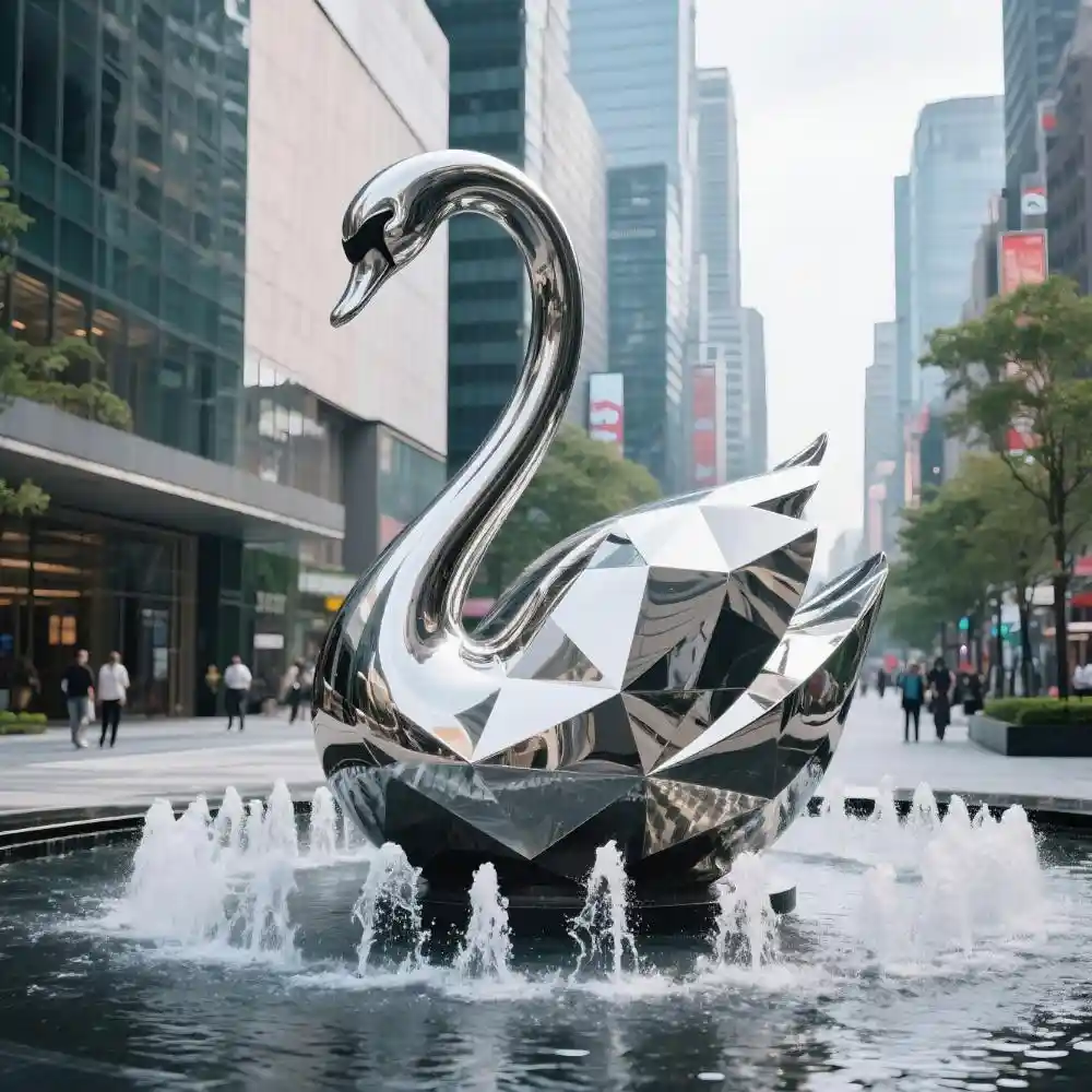 Metal Geometric Mirror Swan Fountain for Sale DZN146-1