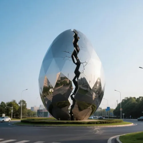 Metal Giant Broken Egg Sculpture - Mirror Polished Public Art DZN170-5