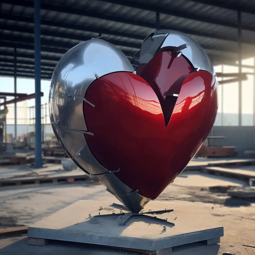 Metal Red Broken Heart Sculpture | Large Outdoor Art DZN115 -1