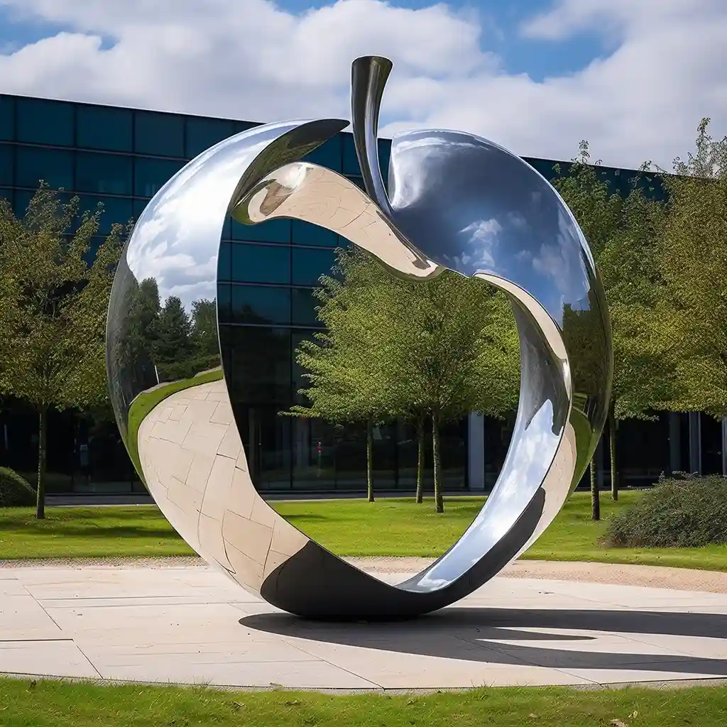Stainless Steel Large Apple Sculpture | Mirror Hollow Art DZN111-1