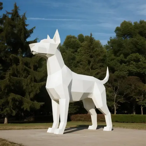 White Geometric Dog Sculpture | Metal Outdoor Decor-2