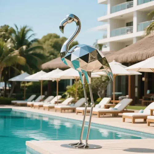 Large Geometric Flamingo Sculpture Colorful Metal Bird Art DZN139-2
