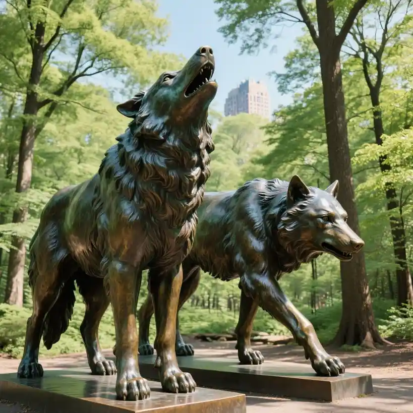 Large Outdoor Bronze Wolf Statue - Howling and Walking Wolves DZN155-1