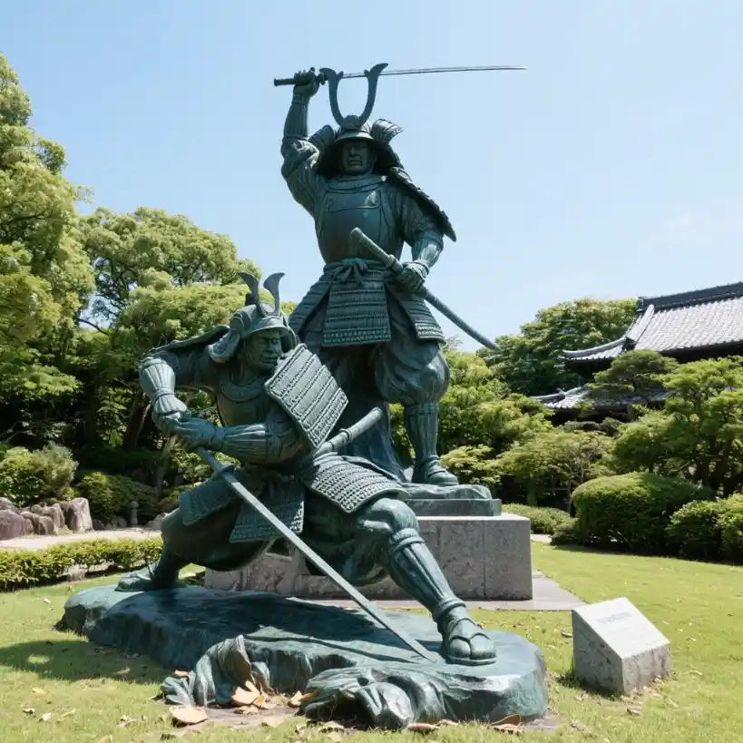 Japanese Standing Bronze Samurai Statues Pair for Sale DZN180-4