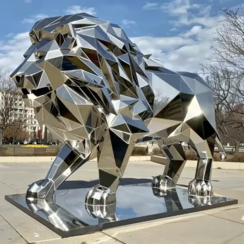 Geometric Abstract Lion Sculpture - Metal Animal Decor DZN168-1