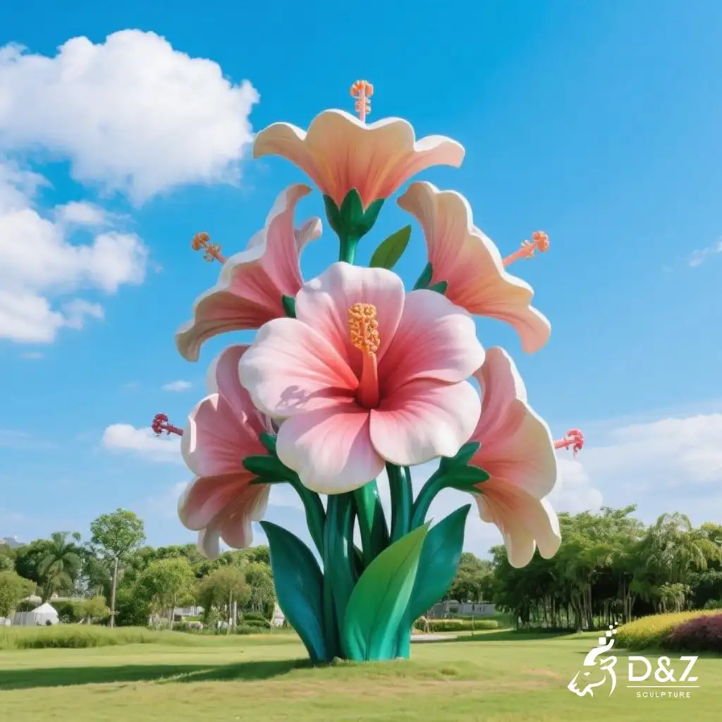 Large Hibiscus Flower Sculpture | Outdoor Metal Flower Art DZN204-1