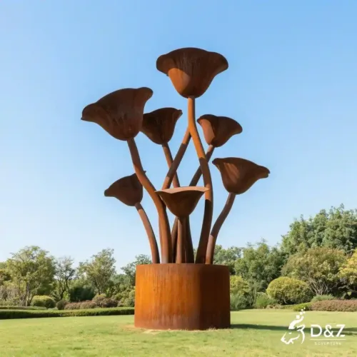 Large Geometric Corten Flower Garden Sculpture for Sale DZN230-1