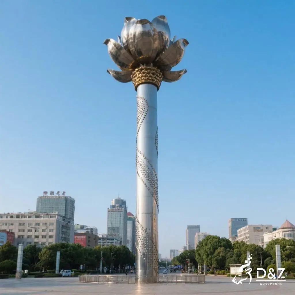 Metal Lotus Flower Garden Sculpture | Large Landmark Art DZN233-1