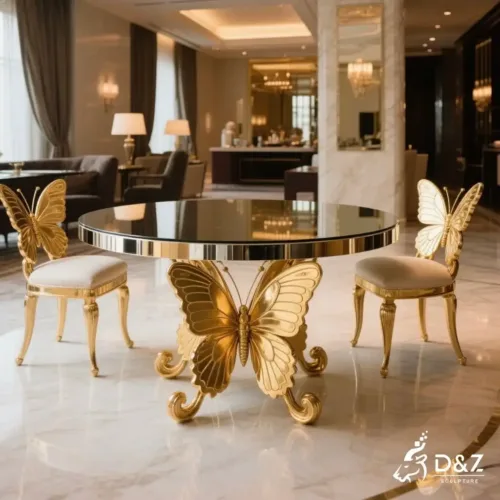 Luxury Metal Table Sculpture and Chairs Butterfly Furniture DZN236-1
