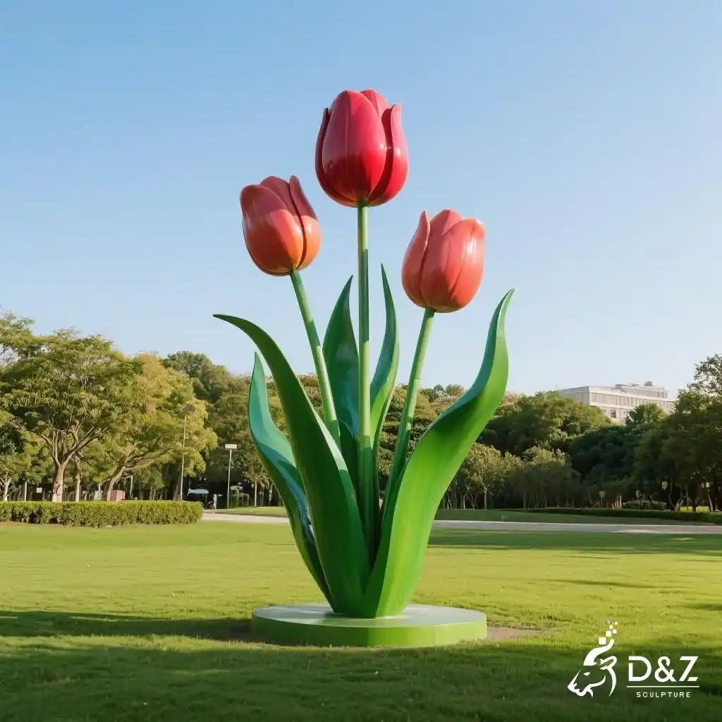 Large Metal Tulip Sculpture | Modern Garden Flower Art DZN205-2