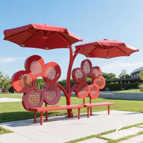 Large Metal Flower Bench Seating Installation with Canopy DZN225-2